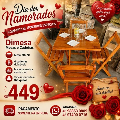 Jogo mesa 70x70 com 4 cadeiras . Loja de fábrica. Entrega rápida. Faça seu orçamento .