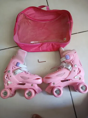 Patins Infantil Quad 4 Rodas Rosa + Bolsa de Transporte - Tam 35 a 38