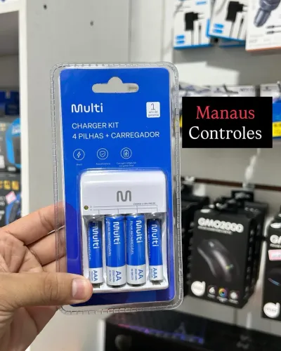 Kit carregador de pilhas Multilaser Ac. 4 Pilhas Recarregáveis 