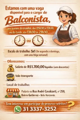 OPERADORA DE CAIXA turno manhã