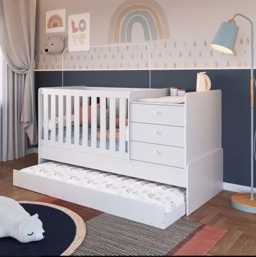 Berço Multifuncional com 3 gavetas e cama auxiliar + COLCHÃO + outros itens na descrição 