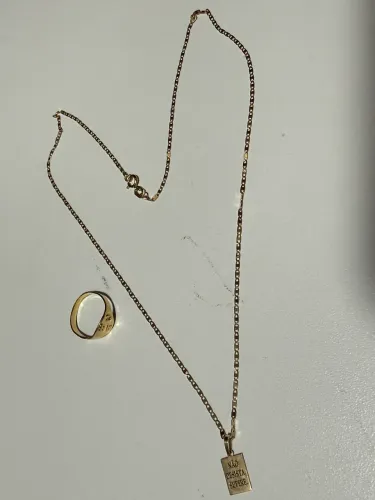 Cordão e Anel Infantil OURO 750 18K 