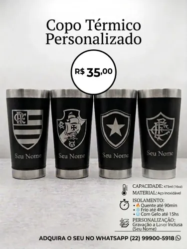 Copo térmico personalizado com tampa e abridor.