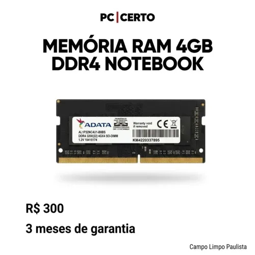 Memória RAM 4GB DDR4 para Notebook