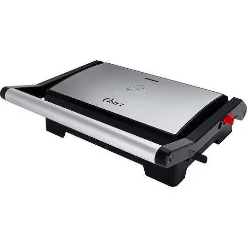 Mini Grill Elétrico Oster OGRL230 2 em 1 com abertura 180° - Inox 127V