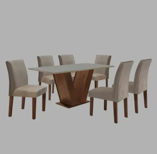 Mesa tampo de vidro com 6 cadeiras