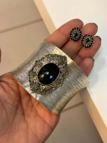 Bracelete e Brinco de Prata com pedras naturais