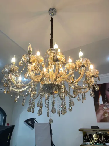 Lustre de Luxo Cristal Champagne - Parcelo sem juros