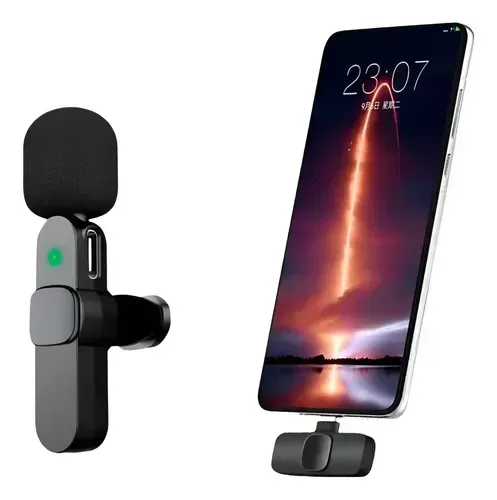 Microfone Lapela Sem Fio Plug And Play Tipo-c Alcance 20mt