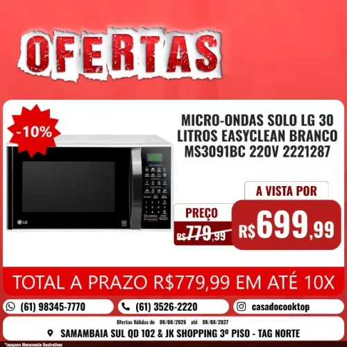 MICRO-ONDAS SOLO LG 30 LITROS EASYCLEAN BRANCO MS3091BC 220V