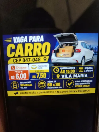 VAGA PARA ENTREGADOR DE CARRO POR CEP