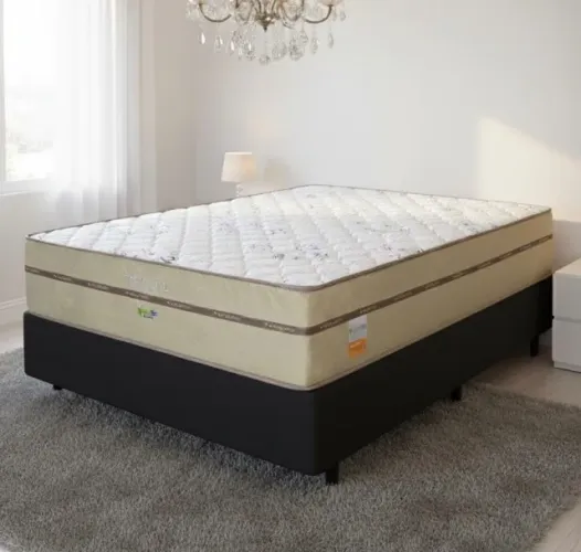 Cama Box Casal Confort Elegance D28 Molas Ensacadas com Base Preta