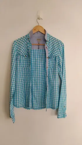Camisa xadrez feminina manga longa da opção Tam M