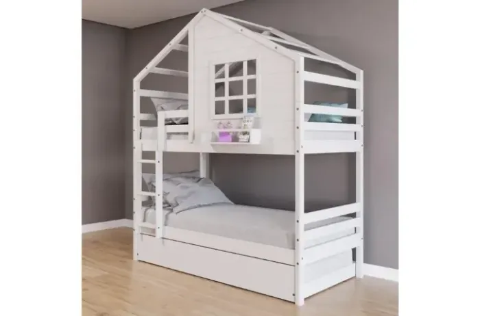 Treliche Casinha Com Janela Madeira Maciça Branco Housin