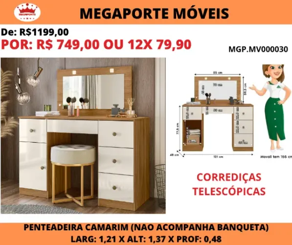 Penteadeira Camarim Sonhos 1,21 com Led