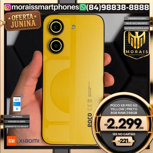 Poco X8 Pró 5G NFC - Preto, Yellow - 256GB | 8GB RAM - LACRADO NOVO |