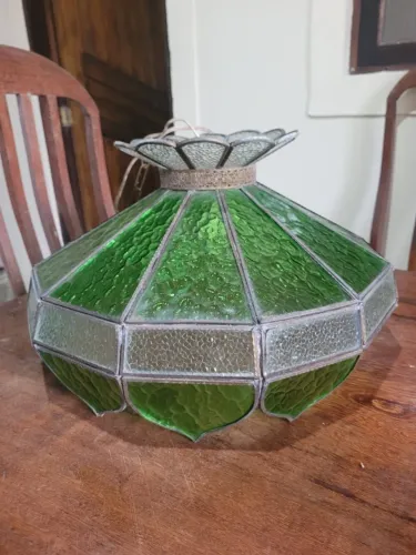 Lustre Pendente Estilo Tiffany em Vidro Verde e Transparente - Rústico/Vintage
