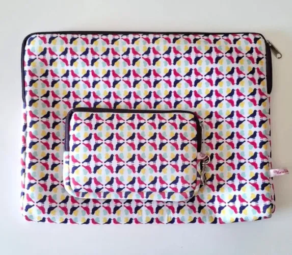 Pasta para guardar laptop e necessaire de passarinhos Maria Filó