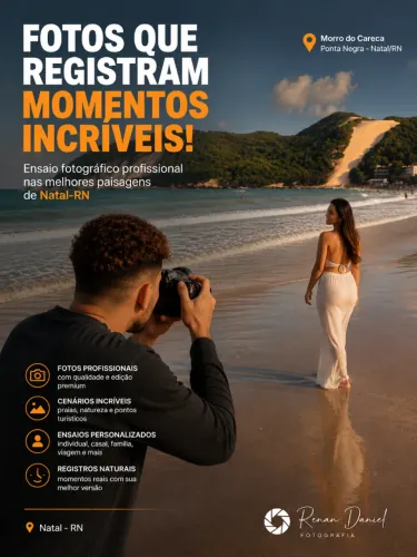Ensaio fotográfico em Ponta Negra com vista para o Morro do Careca