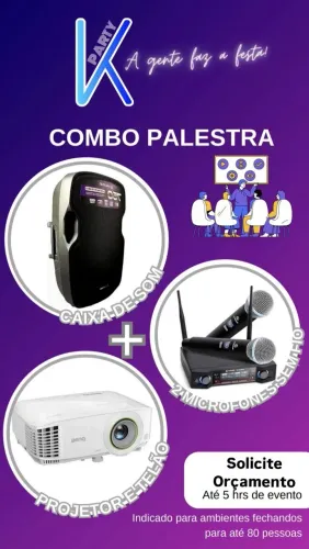 Som, projetor e microfone para palestra