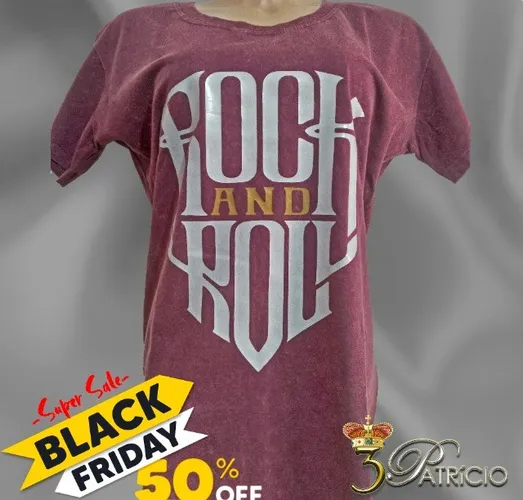 Baby Look Rock And Roll - 100% Algodão Premium Marmorizado Vinho - Tamanho G