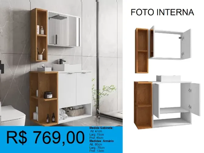 Gabinete de pia com espelheira e cuba - Entrega e montagem gratis