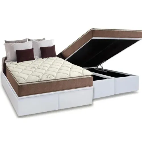 Colchão Queen Star Pillow In + Base Box Baú Corino Branco tt654