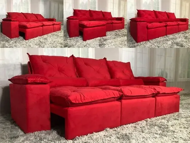 Sofá Retrátil Reclinável Saquarema 2.70m Vermelho Até 12x - Frete Grátis 