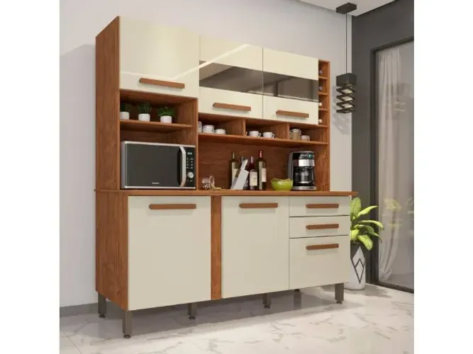 Armário Cozinha Alexia 6Pts 2Gvs com Espelho Cinamomo.Off White Imop - Entrega Rápida! 