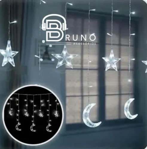 Cortina de Led Lua e Estrela Branco Frio