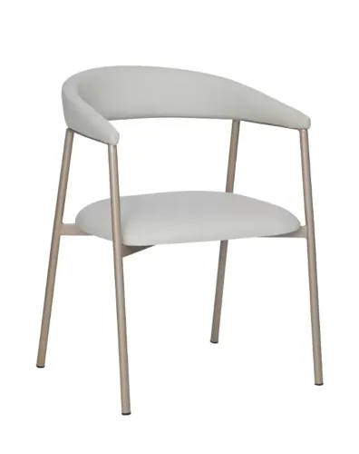 Cadeira Couro Ecológico Nude e Base Metálica Champanhe com Braços - Novas - Pronta Entrega