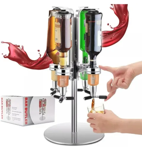 Porta Bebidas Giratório de Aço Inoxidável Dosador para 4 Garrafas 