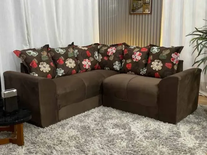 Sofá de Canto 5 Lugares Suede Marrom