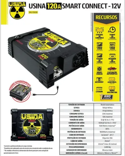 Fonte Carregador Usina smart conect 120A (som automotivo)