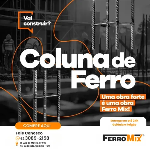 Ferragens para construção - Ferro e Aço - Vergalhão - Coluna - Malha para laje - Entrega
