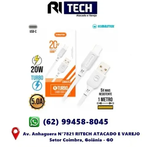 Cabo USB Tipo C Kimaster CB616  5A 20W Type-C 1m 1 Ano de Garantia