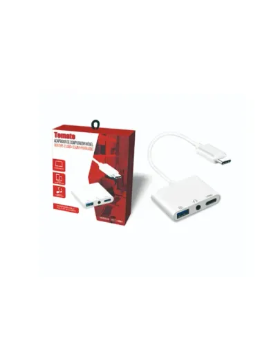 ADAPTADOR CONVERSOR USB TIPO-C PARA 1 USB + 1 HDMI + 1 TIPO-C TOMATE MTC-7106 MAC E WINDOW