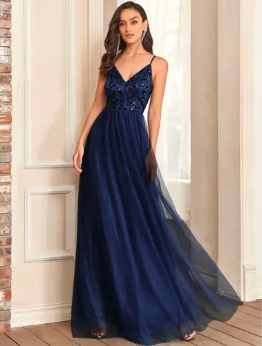 Vestido de Festa Longo Ever-Pretty Azul Marinho Tam. M | Usado 1 vez