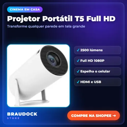 Projetor Portátil T5 2500 Lúmens Full HD 1080P Espelha Celular