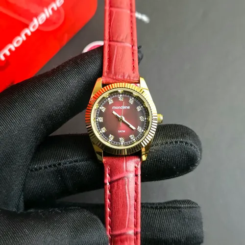 Relógio Mondaine Cristais Dourado couro vermelho escuro 32960LPMVDH7