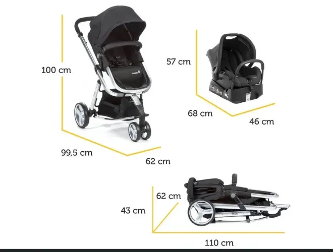    Carrinho de Bebê Safety 1st Mobi + Bebê Conforto + Base Isofix