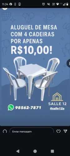 Mesa e cadeira pra alugar