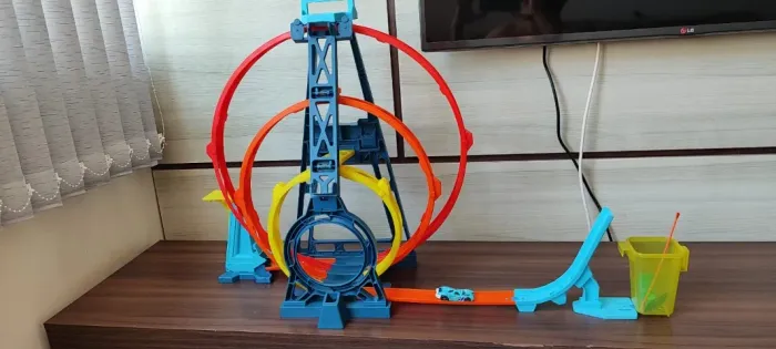 pista de percurso e veículo hot wheels track builder looping triplo mattel