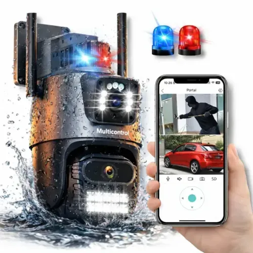 Camera Dupla Sirene Inteligente Externa Interna Wifi Detecta Pessoas Dispara Alarme