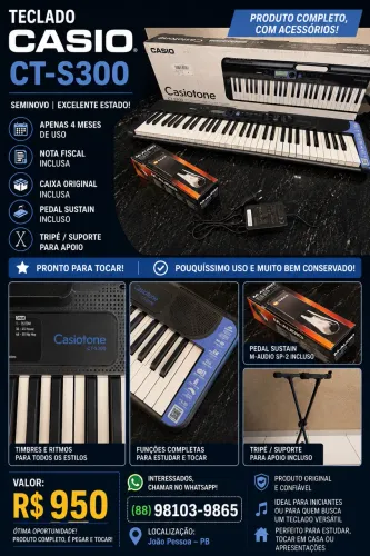 Teclado Cássio CT-S300 + pedal e tripé (4 meses de uso)