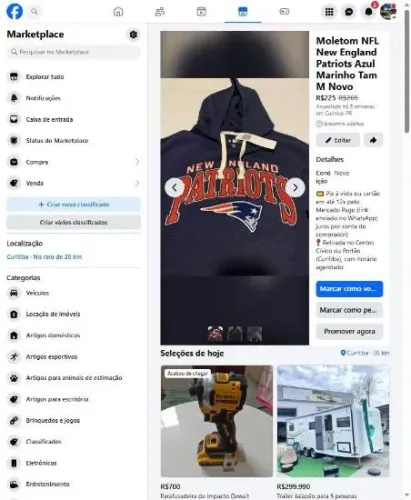 Moletom NFL New England Patriots Azul Marinho Tam M Novo