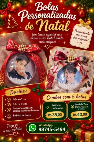 Bolas de Natal Personalizada com Fotos ( Combo com 5 Fotos por R$35)