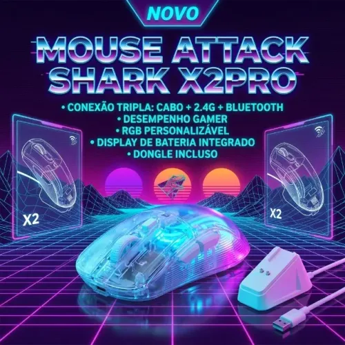 Mouse gamer attack shark x2PRO sem fio, dock, novo lacrado