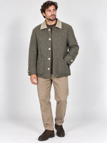Casaco masculino de lã batida bomber marrom acizentado - Veste M/G - Ref. 2542
