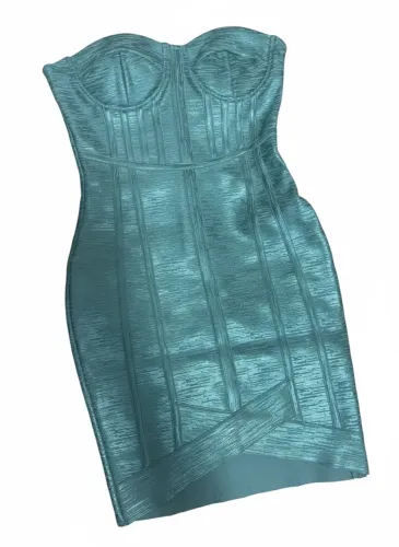 Vestido de bandagem tomara que caia verde água- novo na etiqueta